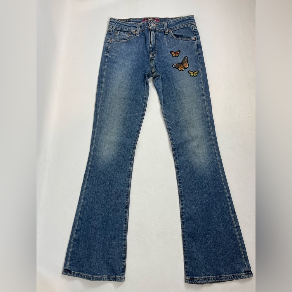 Levi’s 518 Superlow Bootcut Jeans Juniors 7M Butterfly Patch Y2K - Picture 3 of 16